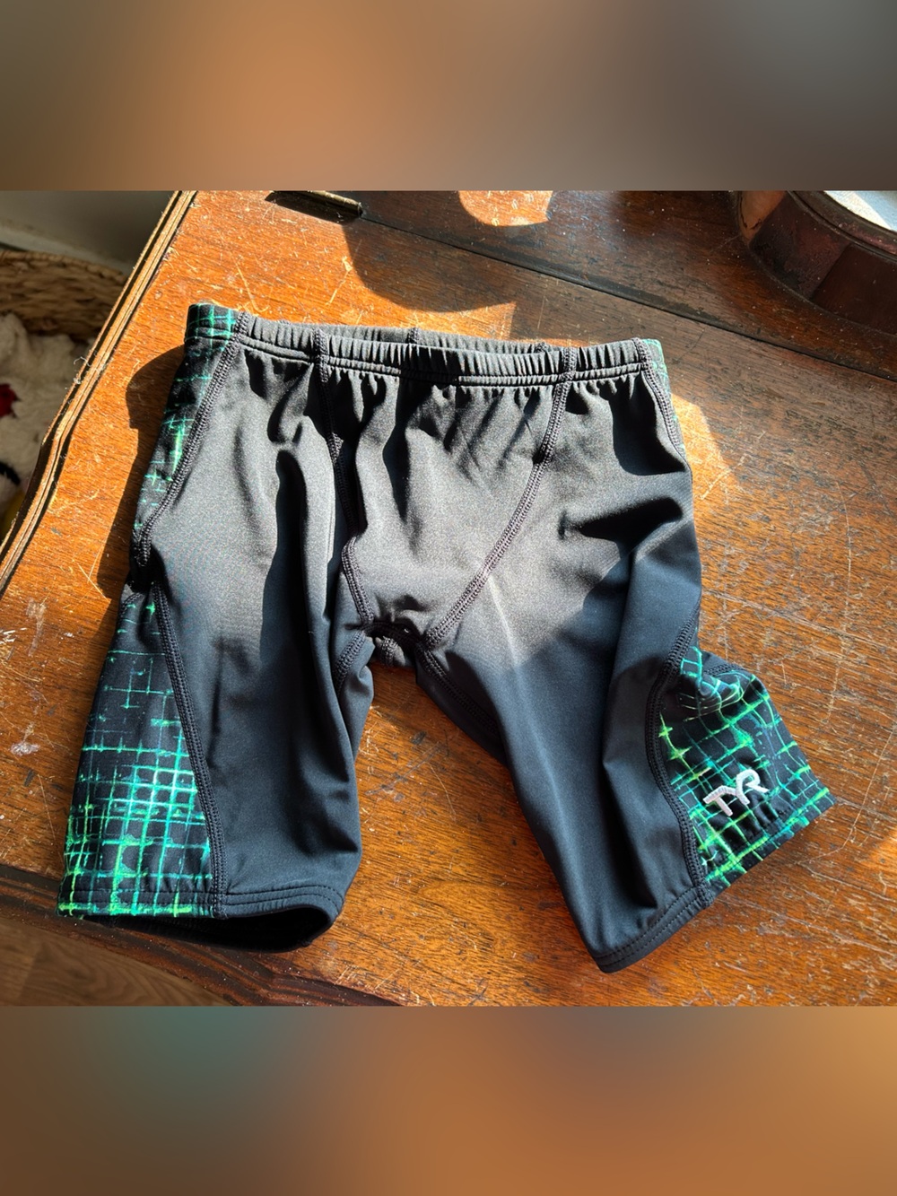 TYR Black with Green Grid Boys' Swim Jammers